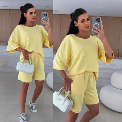 Damen Freizeitanzug Oversized T-Shirt und bequeme Shorts
