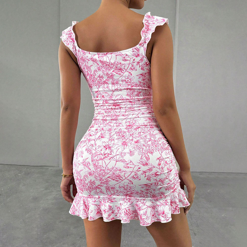 Damen Minikleid Floralmuster Rüschendesign