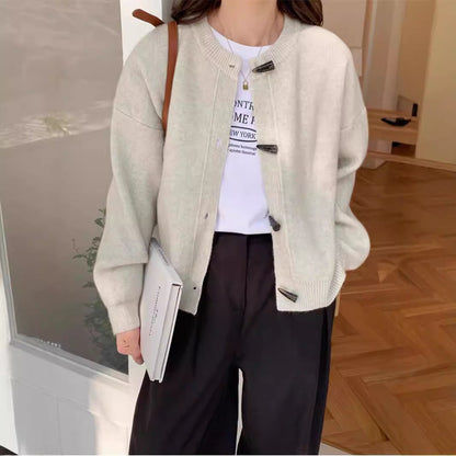 Damen Strickjacke Elegant Knöpfe Beige