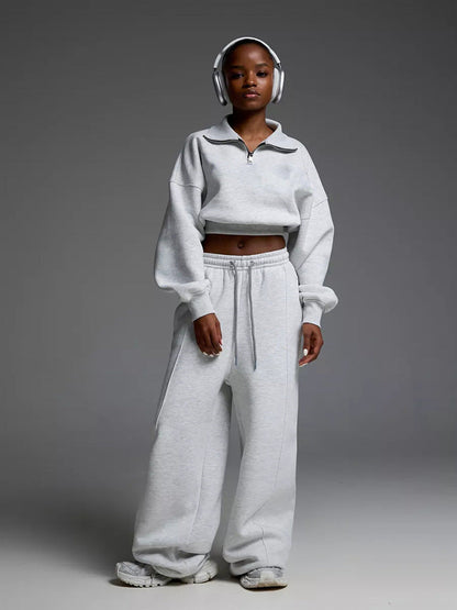 Damen Crop- Set Hochkragen Weite Hose Eveloria