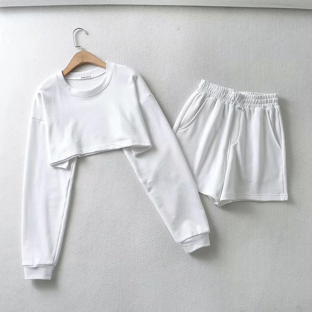 Damen Crop- und Shorts Set Eveloria Baumwolle