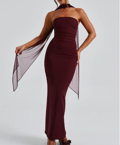Damen Abendkleid Schulterfrei Rüschen Eveloria