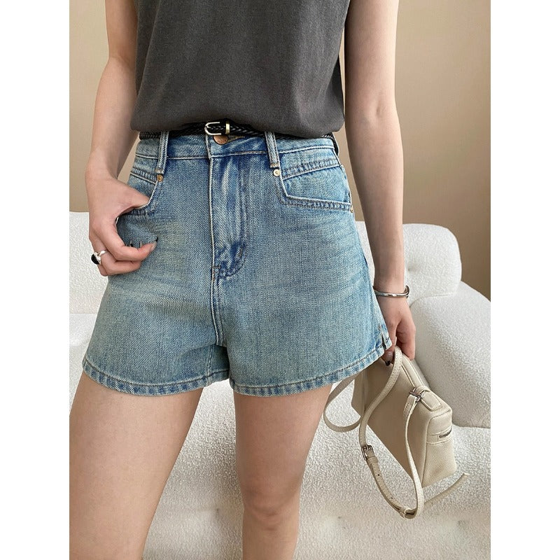 Damen Denim-Shorts Hochwerder mit klassischem Schnitt Blau Eveloria - Eveloria