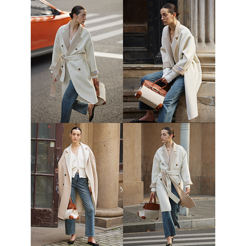 Damen Trenchcoat Doppelter Knopf Moderner Gürtel Eveloria
