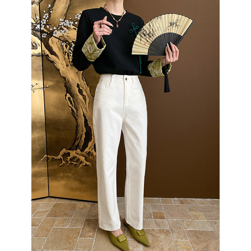 Damen Langarmshirt Floralem Kragen Dekorativ Detail Eveloria