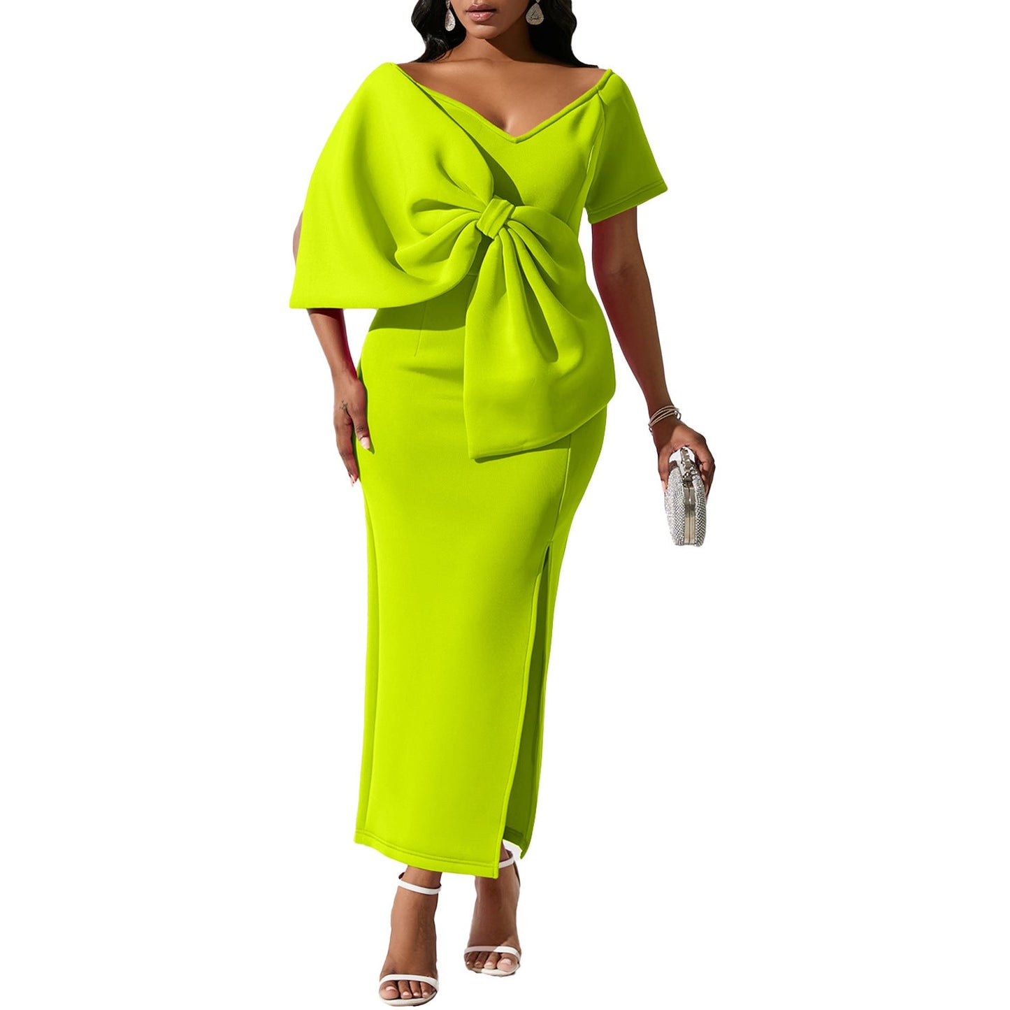 Damen Kleid Figurbetont Voluminöser Schleifen-Detail