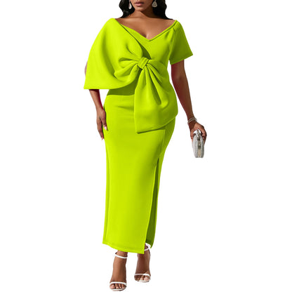 Damen Kleid Figurbetont Voluminöser Schleifen-Detail