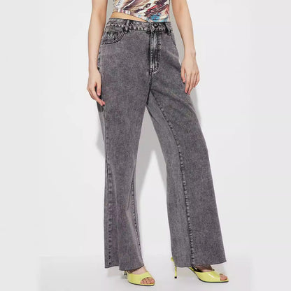 Damen High-Waist Flared Jeans mit Nähten und hohem Bund