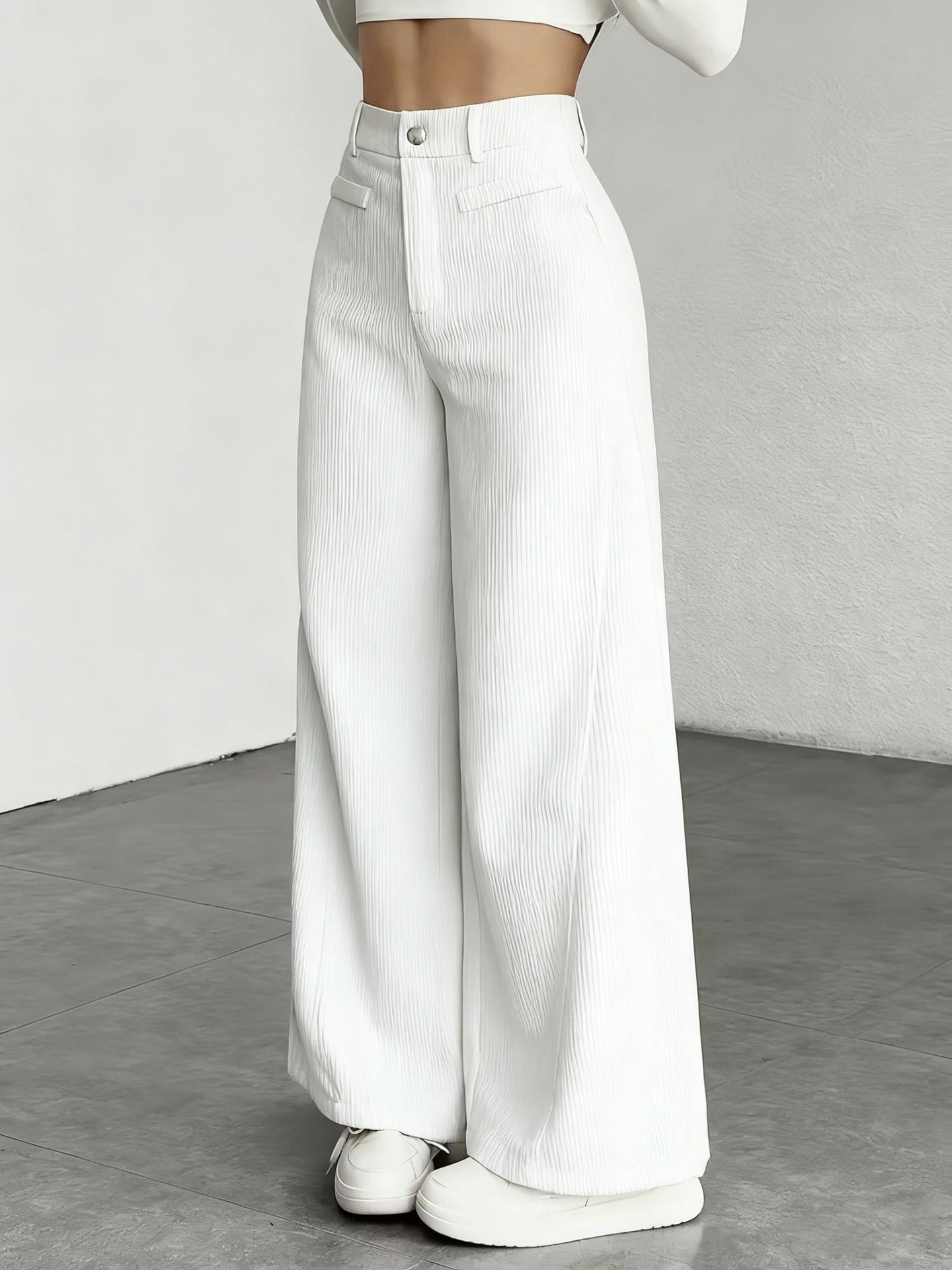 Damen Cordhose Weite Passform Hoher Bund Langer Schnitt