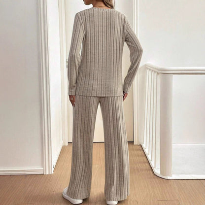 Damen Strickanzug Rippdesign Knopfleiste