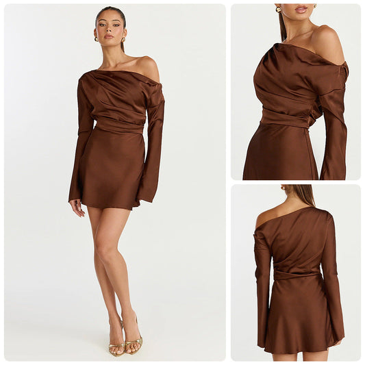 Damen Cocktailkleid Asymmetrisch Off-Shoulder Elegant Schwarz Eveloria - Eveloria