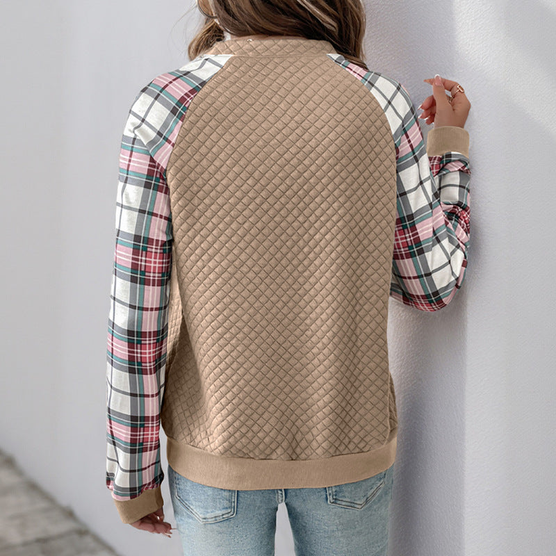 Damen Pullover Karomuster Reißverschluss Eveloria