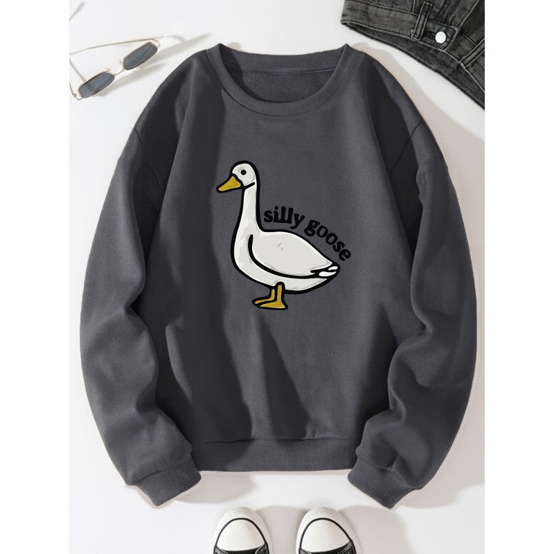 Damen Sweatshirt Entenmotiv Lässig Grün Eveloria