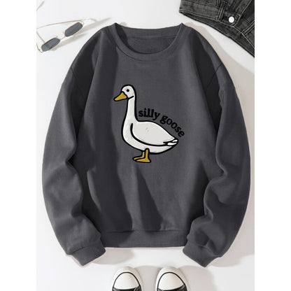 Damen Sweatshirt Entenmotiv Lässig Grün Eveloria
