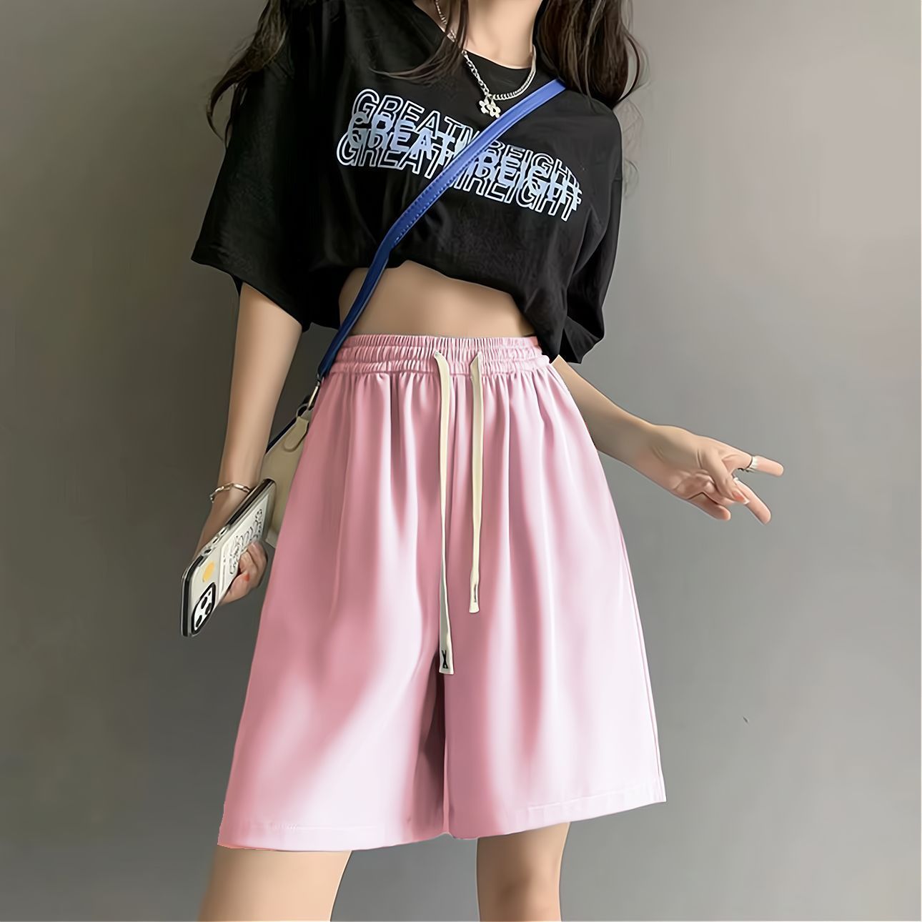 Damen Sport Shorts Elastischer Bund Praktische Taschen
