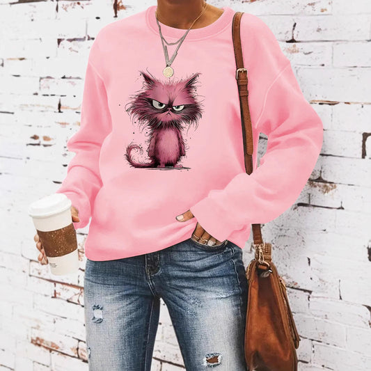 Damen Sweatshirt Katzenmotiv Eveloria Weiss - Eveloria