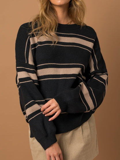 Damen Strickpullover Übergroße Ärmel Modern Streifen Eveloria