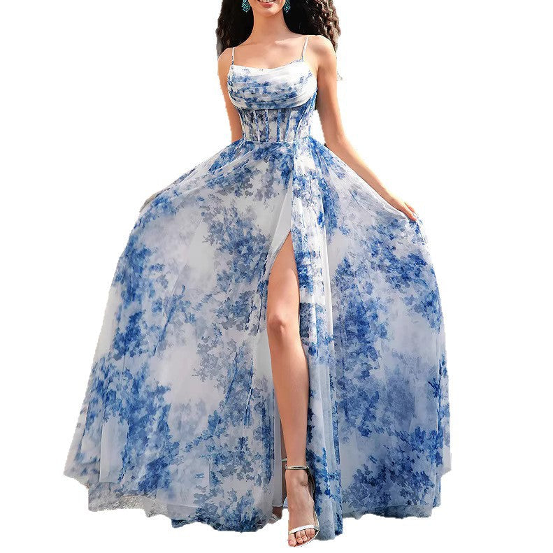Damen Maxikleid Florales Muster Schwingender Rock