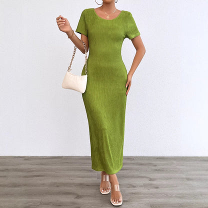 Damen Maxikleid Rippstrick Figurbetonend Kurzärmelig