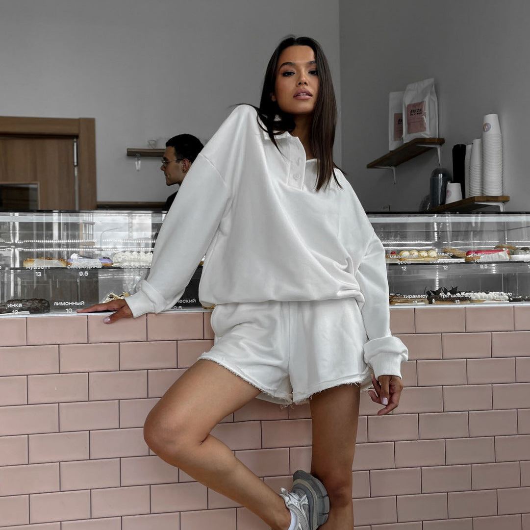 Eveloria Damen Sweatshirt-Shorts-Set mit Fransen Grau - Eveloria
