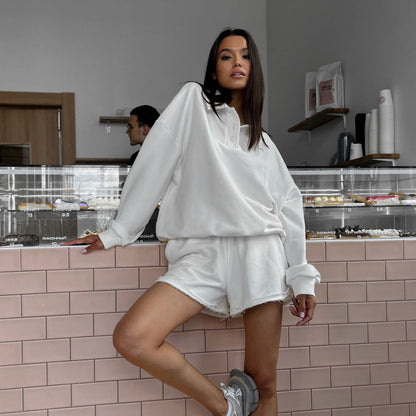 Eveloria Damen Sweatshirt-Shorts-Set mit Fransen Grau - Eveloria
