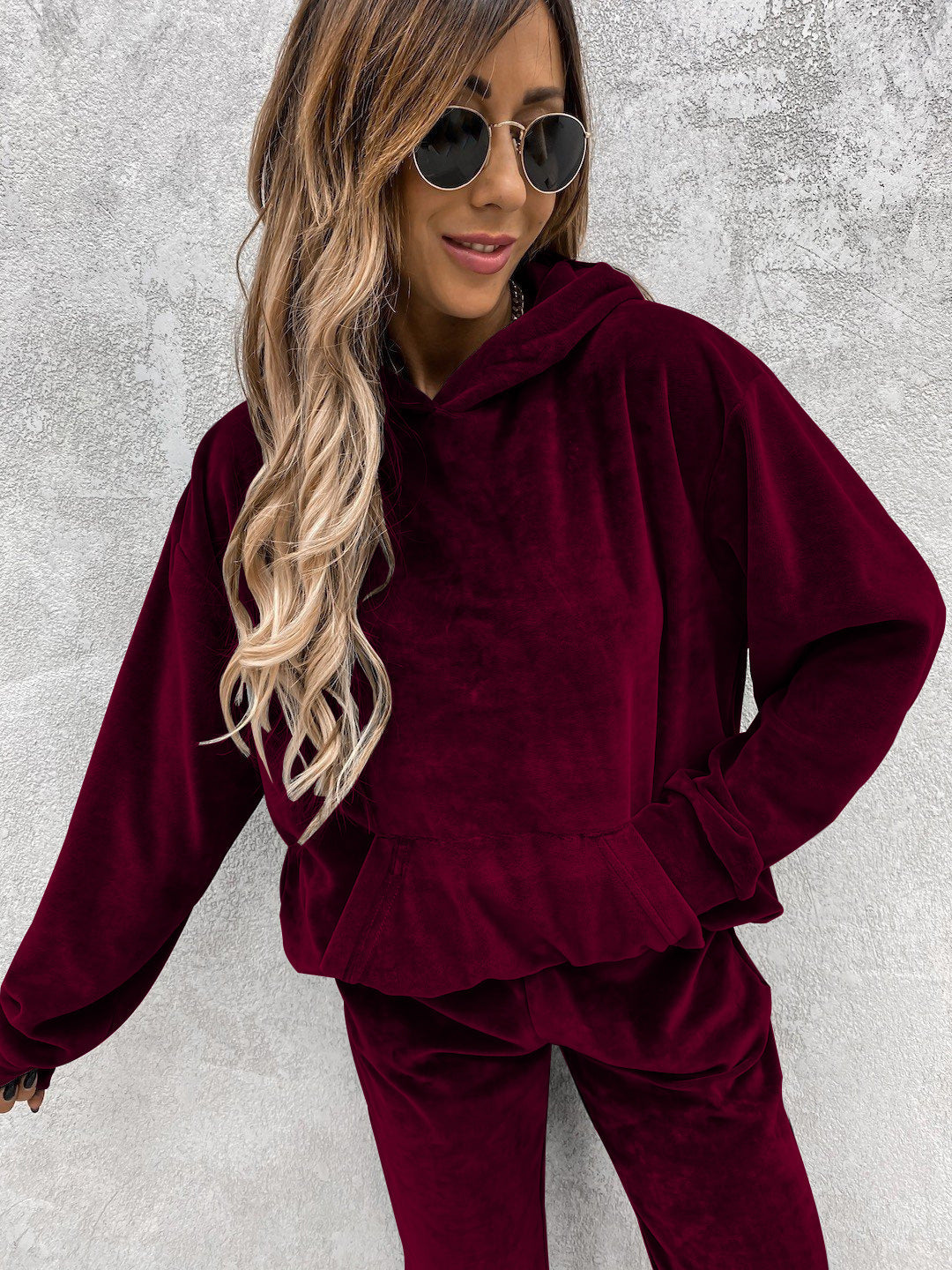 Damen Fleece-Hoodie Kuschelig Lässig Grau Eveloria
