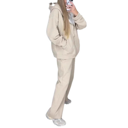 Damen Hoodie Jogginghosen Set Baumwolle Bequem Grau