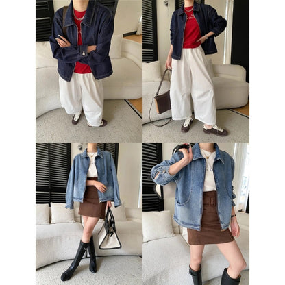 Damen Oversized Denimjacke mit Taschen Blau Eveloria