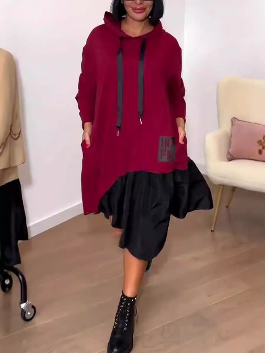 Damen Hoodie-Kleid Voluminöser Rock Praktische Taschen