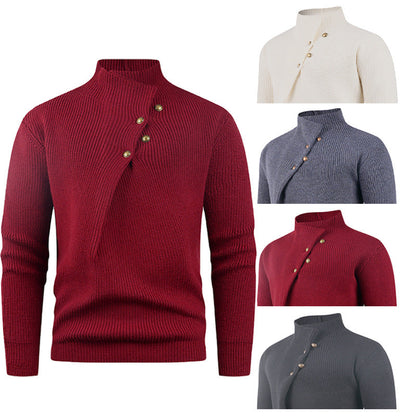 Herren Strickpullover Asymmetrischer Kragen Dekorative Holzknöpfe