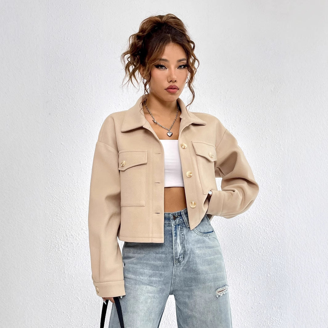 Damen Chino-Jacke Lässig Knopfdetails Praktische Taschen Beige