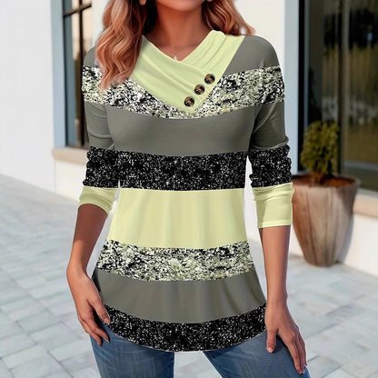 Damen Pullover Asymmetrischer Kragen Knopfdetails Eveloria