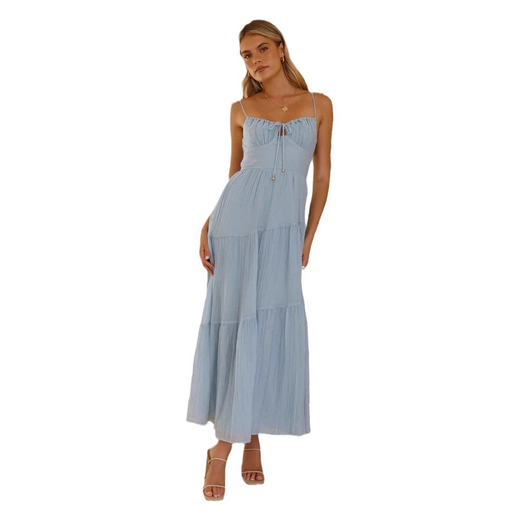 Damen Maxikleid mit Zierschnürung und Raffungen Eveloria