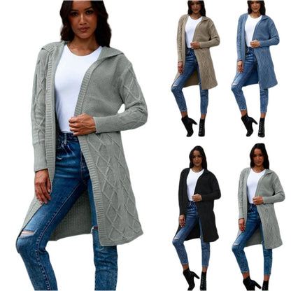 Damen Strickjacke mit Kapuze Zopfmuster Eveloria - Eveloria
