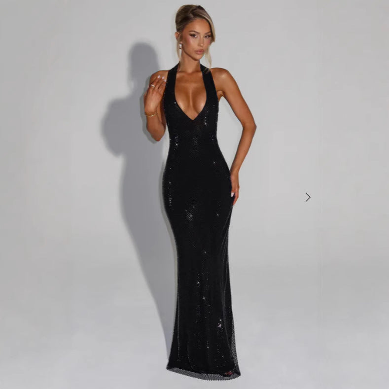 Eveloria Damen Abendkleid Glitzernd V-Ausschnitt Figurbetont