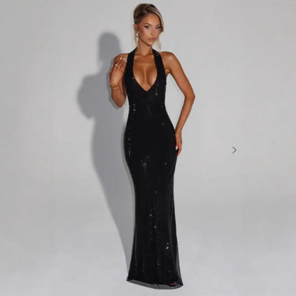 Eveloria Damen Abendkleid Glitzernd V-Ausschnitt Figurbetont