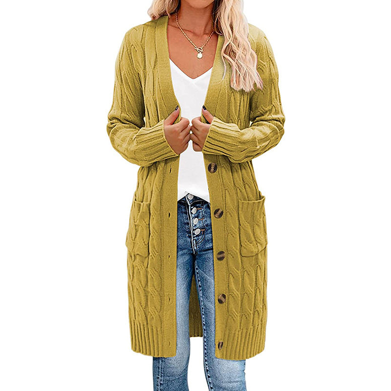 Damen Cardigan Grobstrick mit Taschen Knopfverschluss Beige