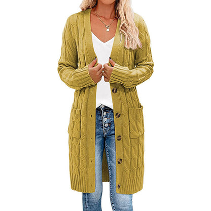 Damen Cardigan Grobstrick mit Taschen Knopfverschluss Beige