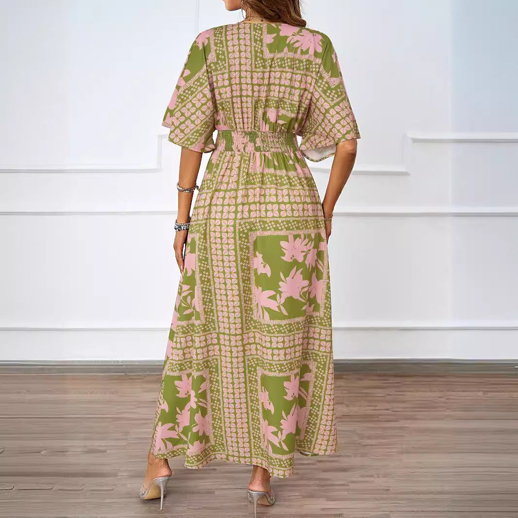 Damen Maxikleid V-Ausschnitt Seitenschlitz Eveloria