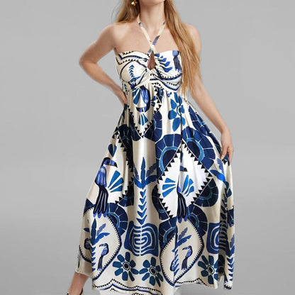 Damen Maxikleid Sommer Floraler Druck Bandeau Ausschnitt