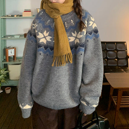 Damen Pullover Kuschelig Winterlich Muster Eveloria