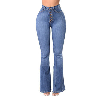 Damen Highwaist Flare Jeans Dekorative Knöpfe Eveloria