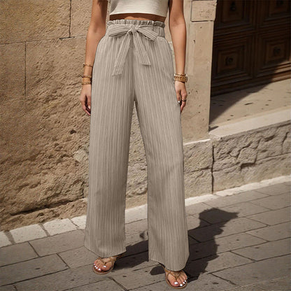Damen Plisseehose Elastischer Bund Taillengürtel Beige