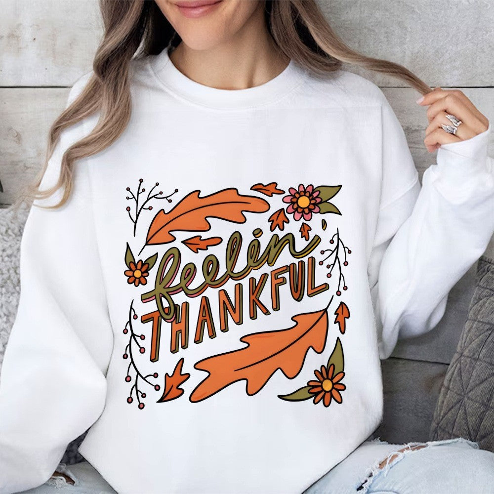 Damen Sweatshirt Bunt Herbstmotiv Baumwolle