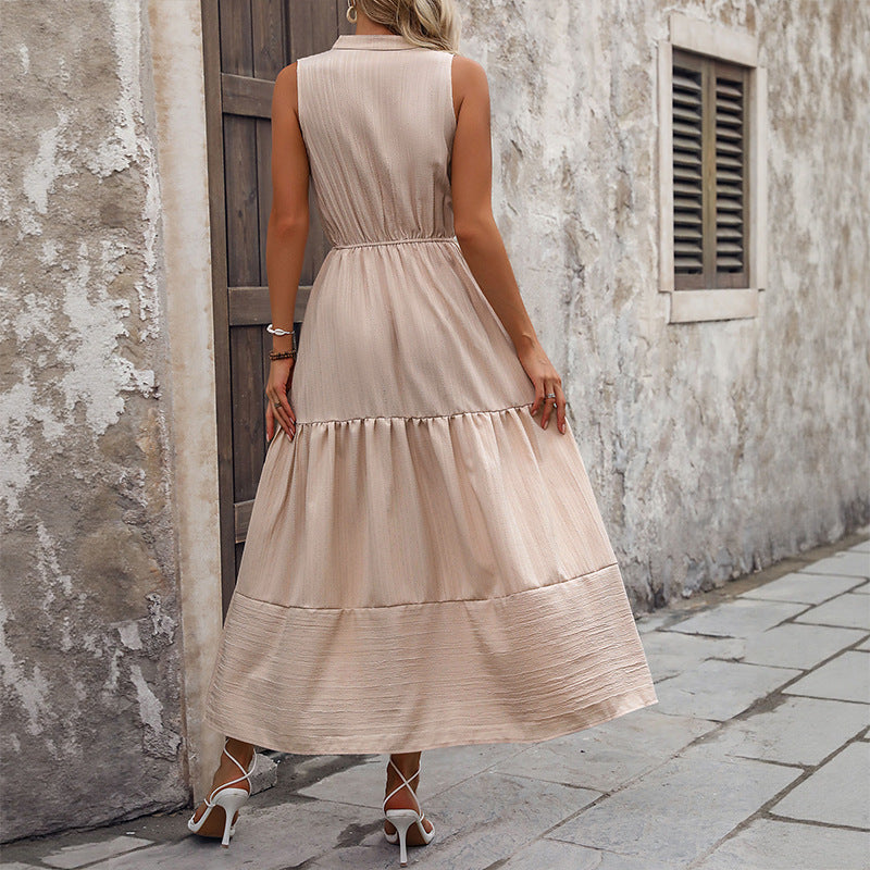 Damen Maxikleid V-Ausschnitt Knöpfe Eveloria