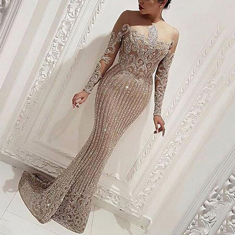 Damen Abendkleid Eveloria Glitzer Pailletten Schmal