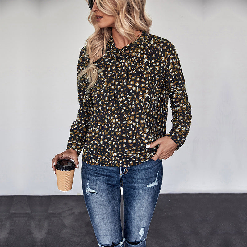 Damen Bluse Punkte-Design Eleganter Kragen Weiß