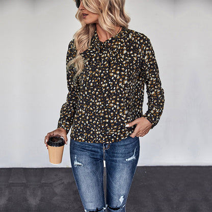 Damen Bluse Punkte-Design Eleganter Kragen Weiß