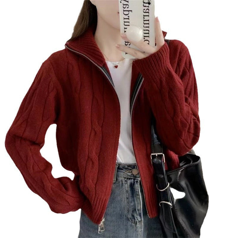 Damen Strickjacke Reißverschluss Kordelzug Eveloria