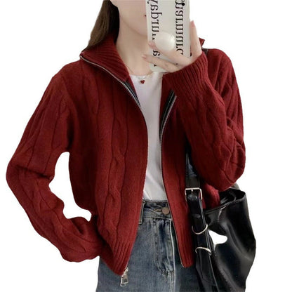 Damen Strickjacke Reißverschluss Kordelzug Eveloria